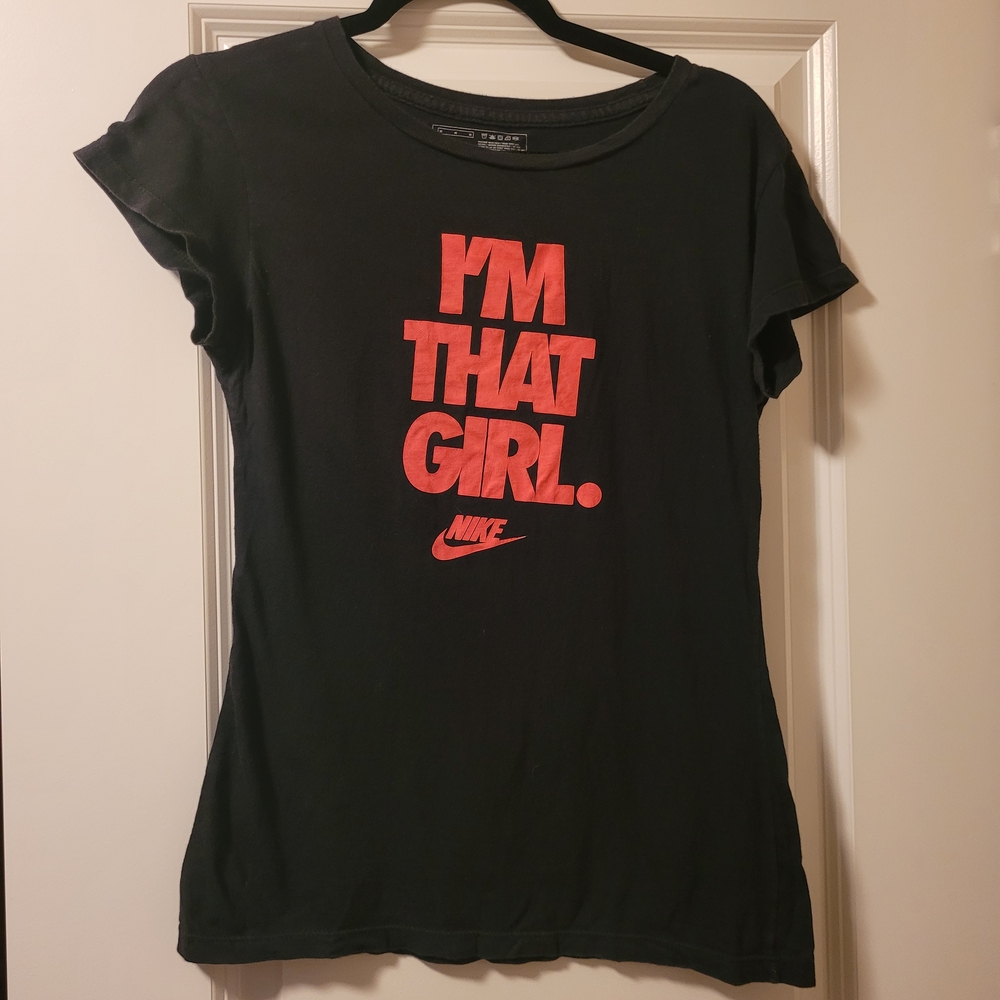 Nike Women's Black Tee with Bold I'm That Girl Hot Pink Graphic Size M